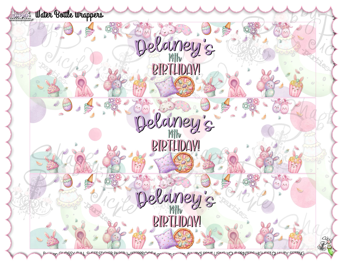 Easter Sleepover-Water Bottle Labels-Edit in Corjl ONLY-Easter Slumber Party-Water Bottle Wrapper-Easter Birthday-Easter Party-Happy Birthday-Birthday Sleepover-Birthday Slumber Party-INSTANT DOWNLOAD