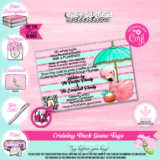 Cruising Duck Game-Flamingo3-Customize in Corjl-Cruise-Hidden Duck-Rubber Duckie-Rubber Flamingo-Cruising Flamingo-Print-INSTANT DOWNLOAD