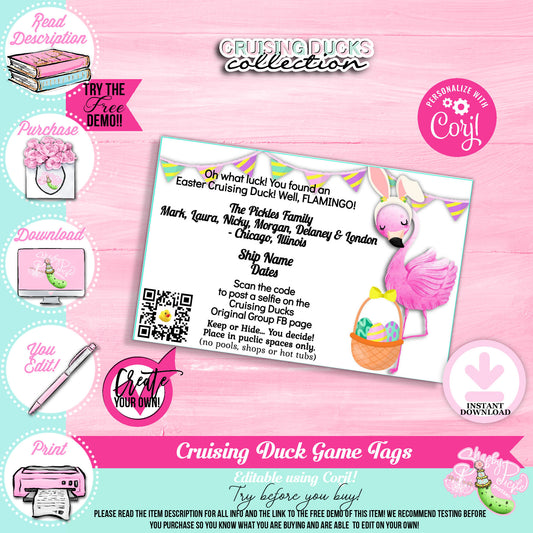 Cruising Duck Game-Flamingo4-Customize in Corjl-Cruise-Hidden Duck-Rubber Duckie-Rubber Flamingo-Cruising Flamingo-Easter-INSTANT DOWNLOAD