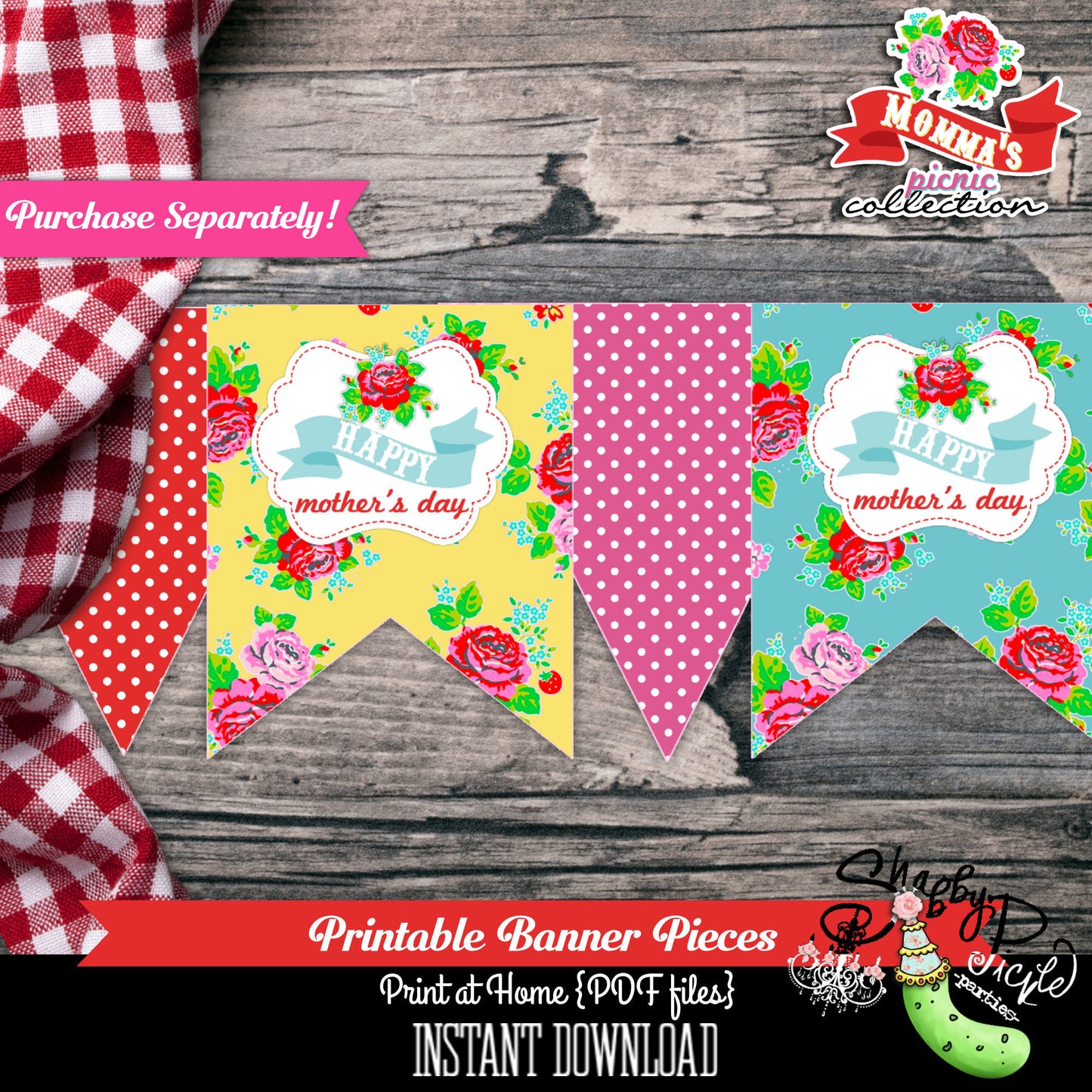 Momma's Picnic-FULL Party Printables-Mother's Day Party Set-BBQ-Farmers Market-Mom-Outdoor-Instant Download