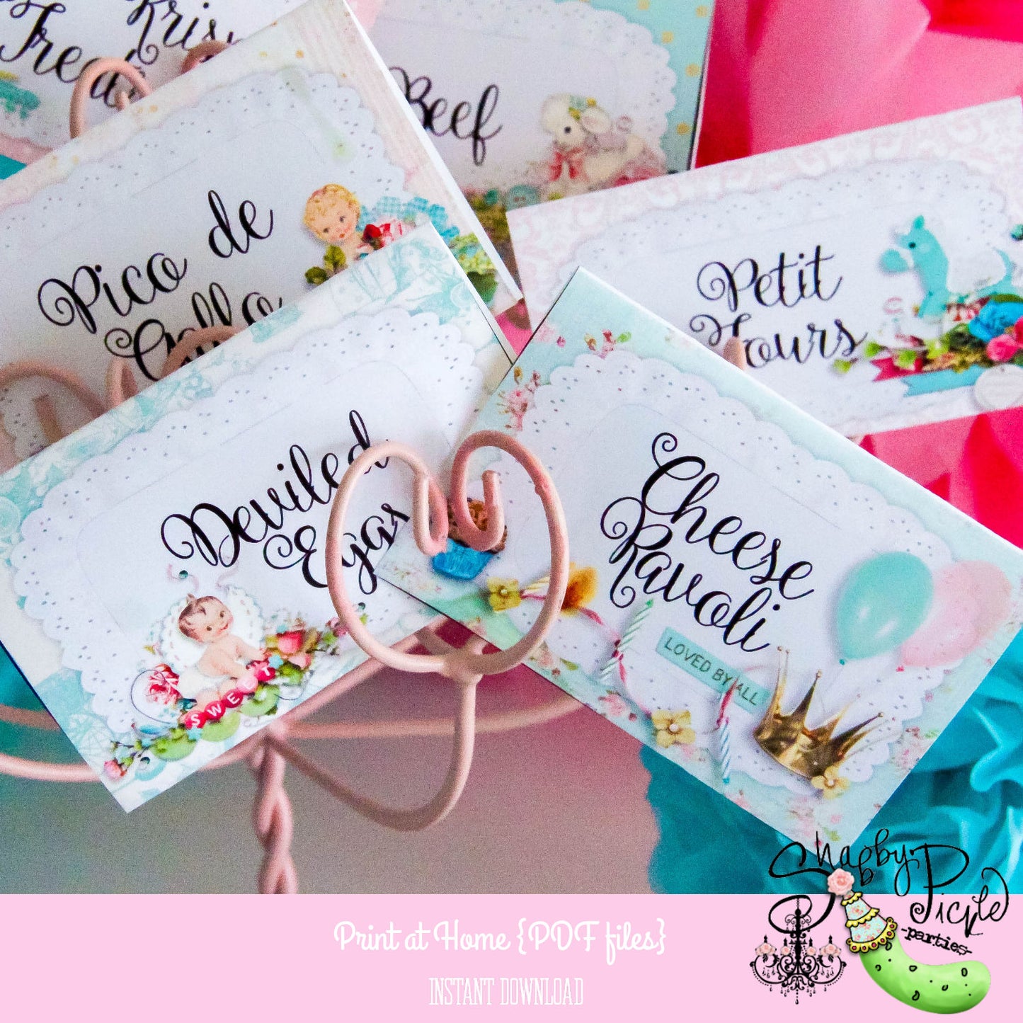 Shabby Baby-Tent/Food Place Cards Party Printables-Shabby Chic Parties-Baby Shower-Gender Reveal-DIY-Digital Decorations-INSTANT DOWNLOAD