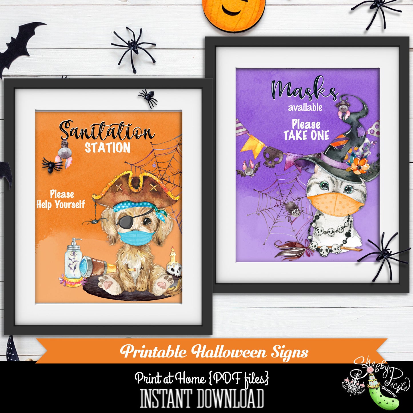 Halloween Cat & Dog-Sanitation and Mask Signs-Halloween-Printable-Quarantine Poster-Halloween Party-Mask Sign-Pirate-Witch-INSTANT DOWNLOAD