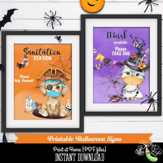 Halloween Cat & Dog-Sanitation and Mask Signs-Halloween-Printable-Quarantine Poster-Halloween Party-Mask Sign-Pirate-Witch-INSTANT DOWNLOAD