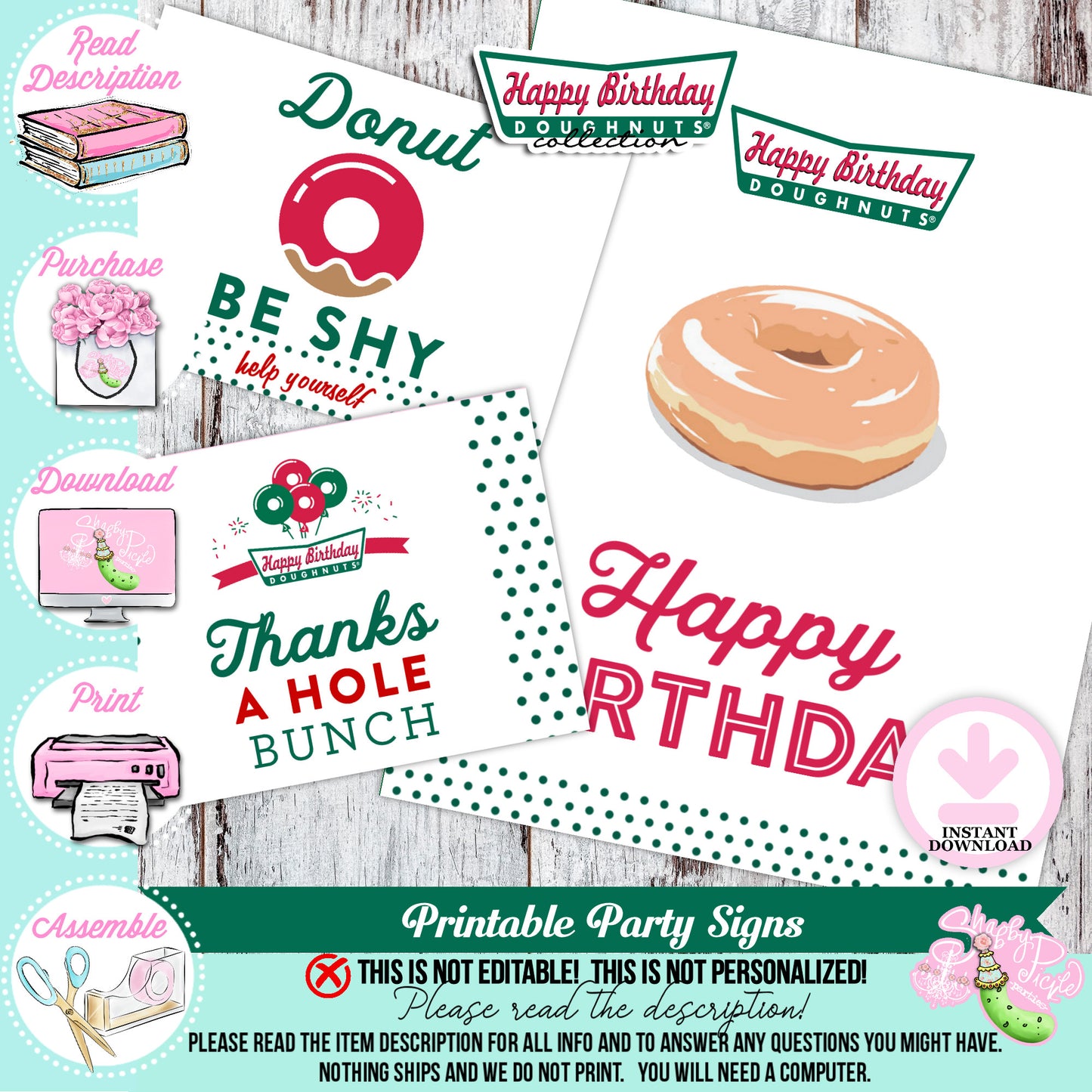 Krispy Kreme Birthday-Party Signs-Happy Birthday Sign-Krispy Kreme Donuts-Donut Theme-Donut Party-Party Printable-Digital-INSTANT DOWNLOAD