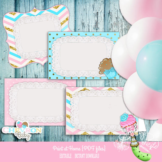 Chevron Baby-Tent/Food Place Cards Party Printables-Editable Tent Cards-Baby Shower-Gender Reveal-DIY-Digital Decorations-INSTANT DOWNLOAD