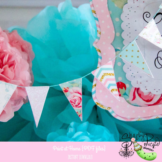 Shabby Baby-Mini Bunting Flags-Party Printables-Shabby Chic Parties-Gender Reveal Party-Baby Shower-DIY-Digital Decorations-INSTANT DOWNLOAD