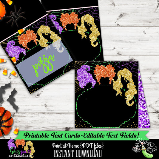 Hocus Pocus Halloween Editable Buffet Cards-Printable-Tent Cards-Place Cards-Party-Halloween Party-Birthday-Holiday-Digital-INSTANT DOWNLOAD