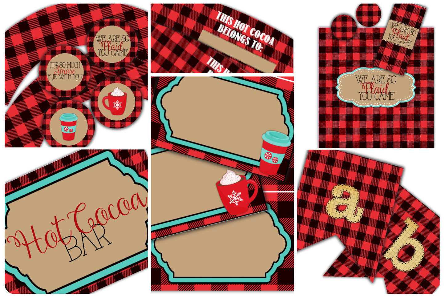 Plaid You Came Red- FULL Party Printable-All You Need-Hot Cocoa Bar-Red Plaid-Buffalo Plaid-Theme & Plain Party Set-Instant Download-Winter