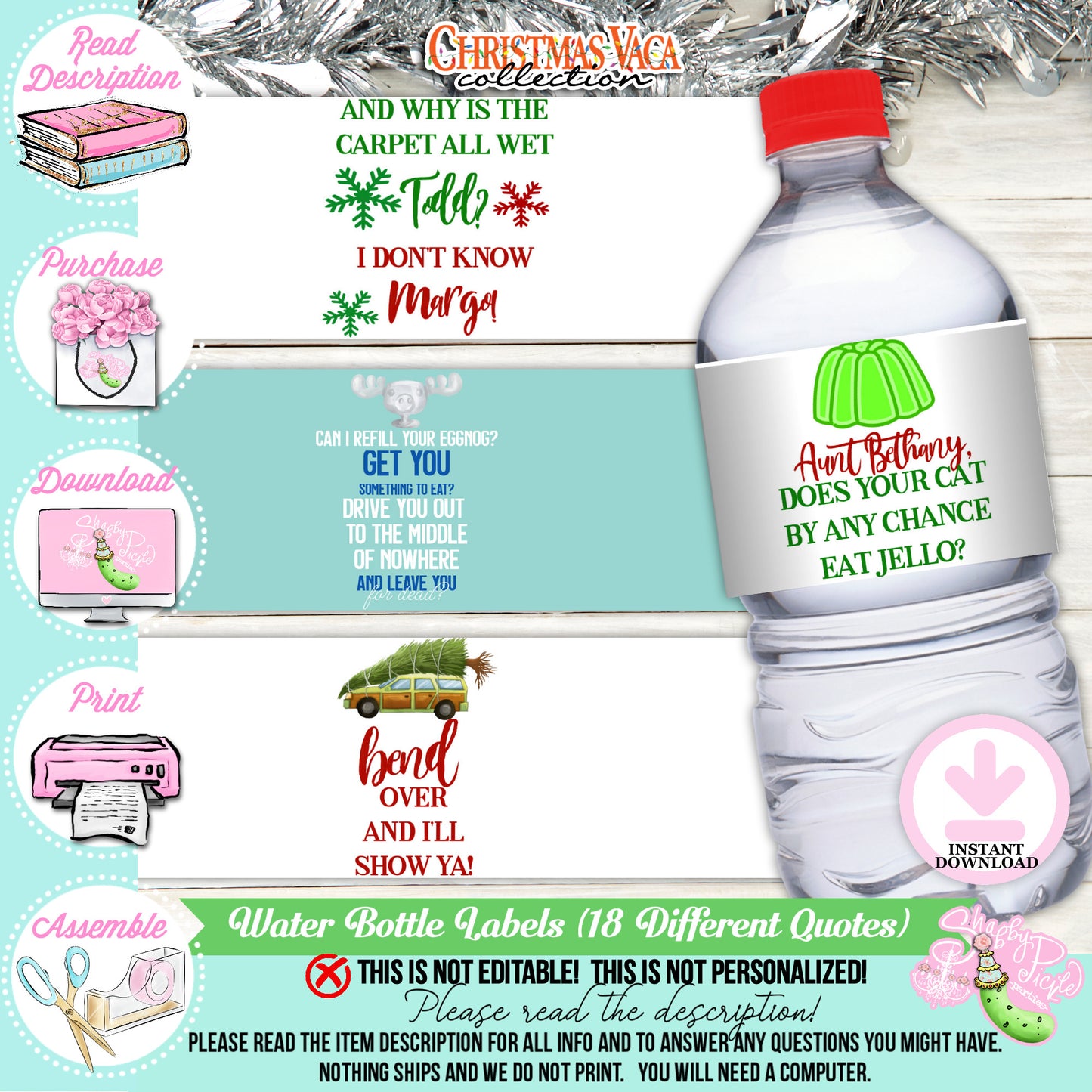 Christmas Vaca-Water Bottle Movie Quote Lables-18 Different Quote Labels-Funny Quotes-Movie-Printable-Party Printable-INSTANT DOWNLOAD