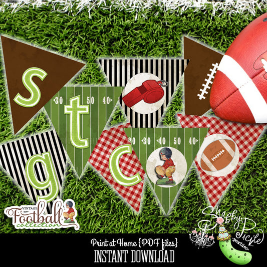 Vintage Football-Banner-Bunting-Party Printables-Flags-Superbowl Sunday Parties-Super Bowl-Sports-Referee-Foot Ball-DIY--INSTANT DOWNLOAD