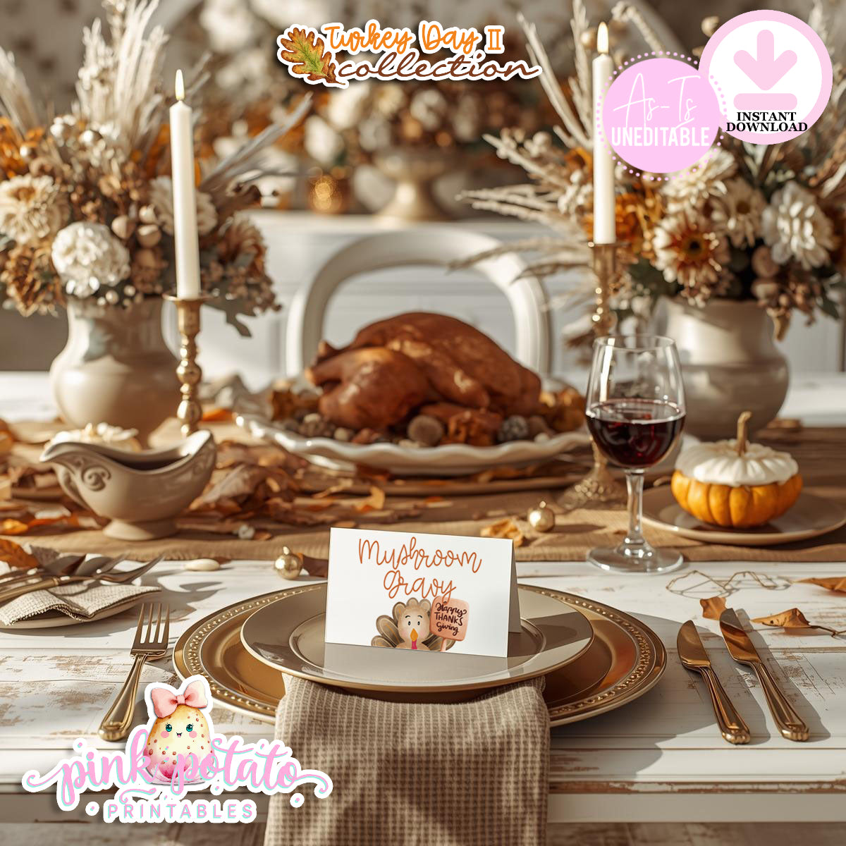 Turkey Day II-Editable Buffet Cards-Printable-Tent Cards-Place Cards-Thanksgiving Dinner-Buffet Cards-Holiday Party-INSTANT DOWNLOAD