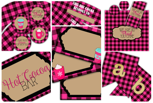 Plaid You Came Pink-FULL Party Printable-All You Need-Hot Cocoa Bar-Pink Plaid-Shabby Chic Parties-DIY-Instant Download-Digital Decorations