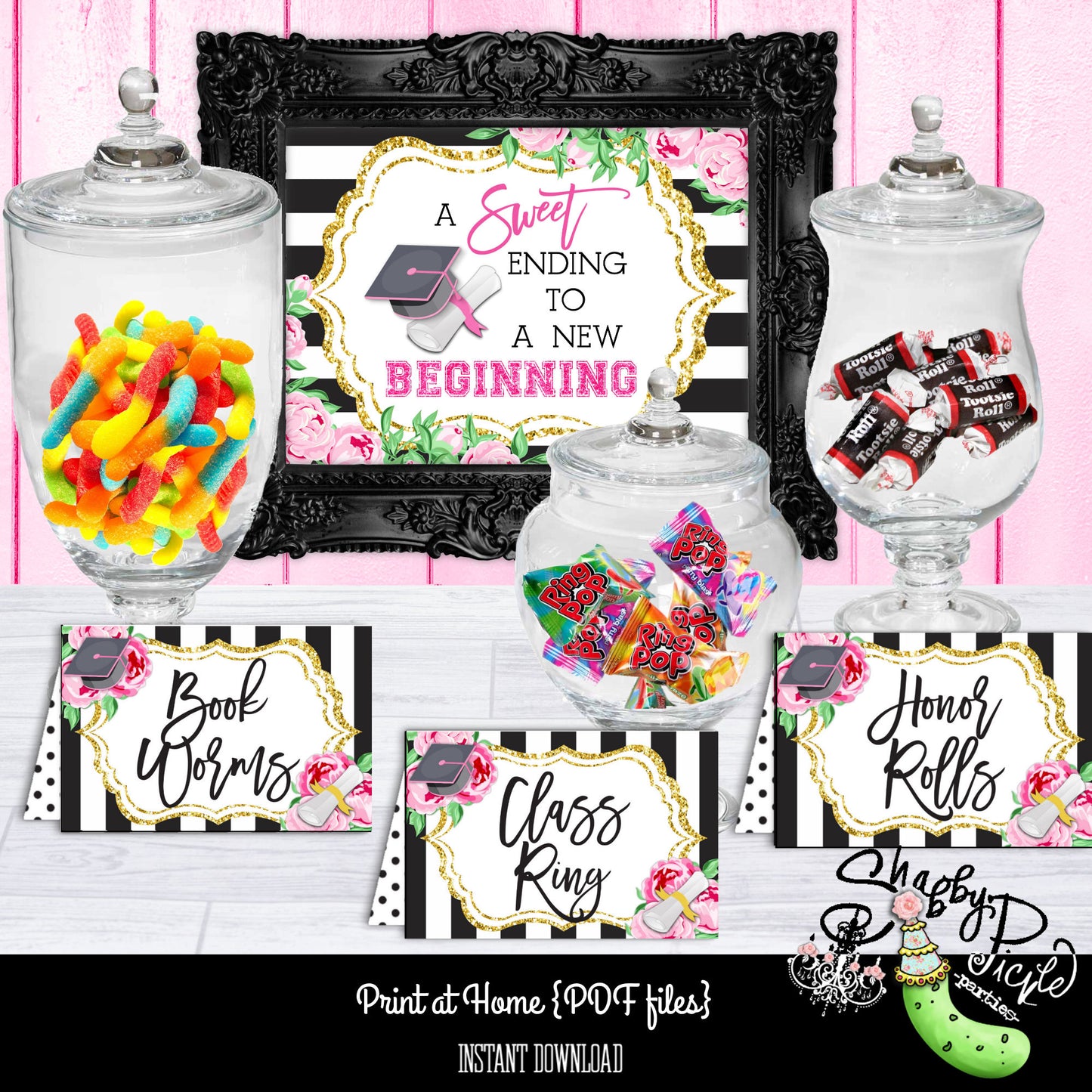 Kate Spade Inspired Graduation Candy Buffet-Pink-Candy Bar-16 Candy Signs-Candy Bar Sign-Class of-Graduation Party-Printable-INSTANT DOWNLOAD