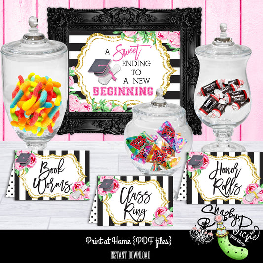 Kate Spade Inspired Graduation Candy Buffet-Pink-Candy Bar-16 Candy Signs-Candy Bar Sign-Class of-Graduation Party-Printable-INSTANT DOWNLOAD