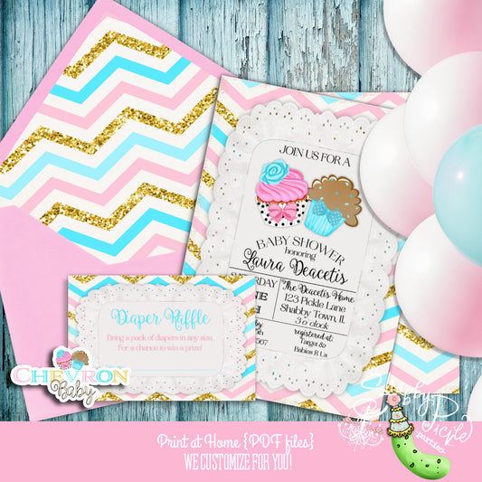 Chevron Baby Invitation-Baby Shower-Gender Reveal-New Baby-Card and Envelope Liner-Print at Home-Printable Invites-Chevron-DIGITAL DOWNLOAD