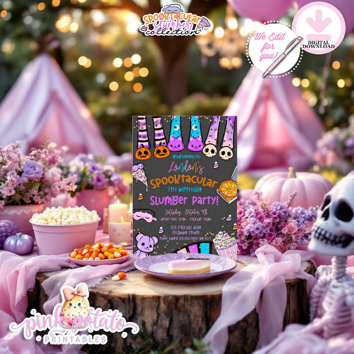 Spooktacular Slumber Party-Invitation-We Customize-Personalize-Halloween Party Invitation-Sleepover-Halloween-Digital-DIGITAL DOWNLOAD