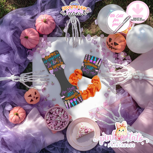Spooktacular Slumber Party-Scrunchie Holder-We Customize-Personalize Name-Favor Labels-Sleepover-Halloween-Digital-DIGITAL DOWNLOAD