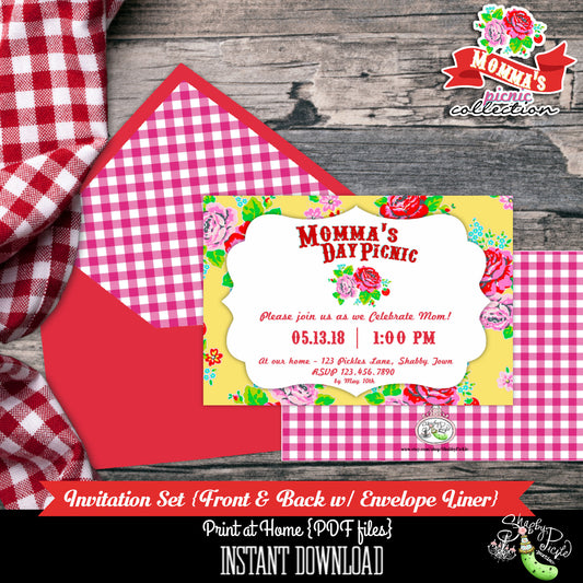 Momma's Picnic EDITABLE Invites-Printable-Mother's Day Set-You Edit in Adobe-Farmers Market Invitation-Mom-Invitations-Instant Download