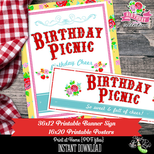 Birthday Party Picnic-Poster-Banner-Party Printables-Farmers Market-BBQ-Birthday Banner-Outdoor-Digital Decorations-Instant Download