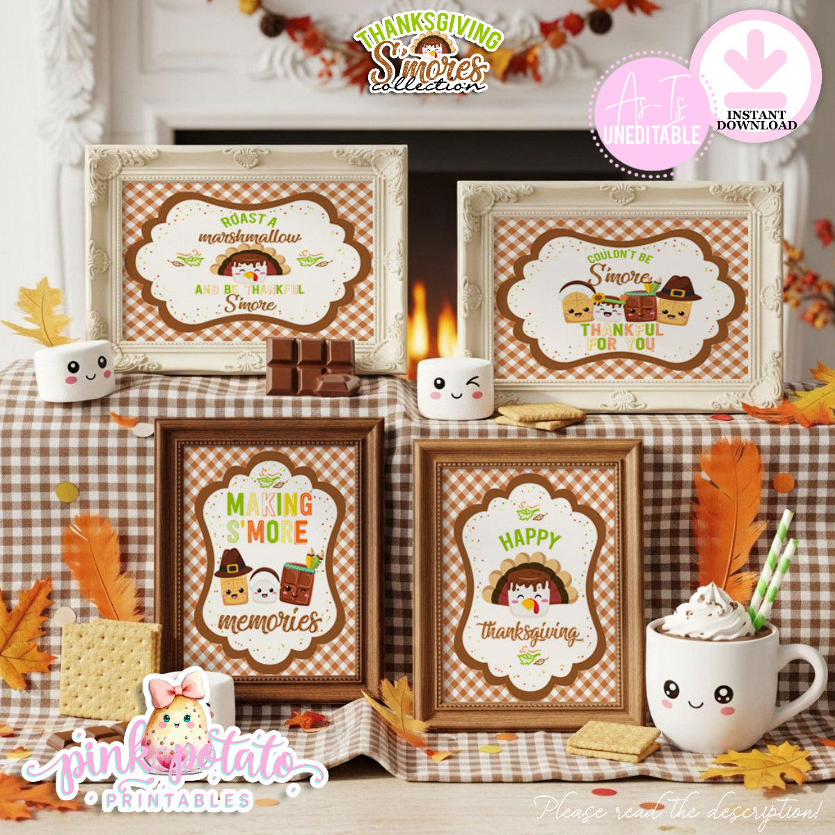 Thanksgiving S'mores-8x10 Signs-4 Signs-S'mores Signs-Buffet Signs-Thanksgiving Signs-S'mores Bar-Party Printable-Digital-INSTANT DOWNLOAD