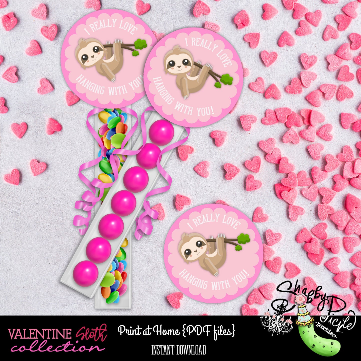 Valentines Day-Sloth-Round Tags {Only}-Favor Tags-Class Treat-Class Room Party-Valentine's Day-Favor-Holiday-Printables-INSTANT DOWNLOAD