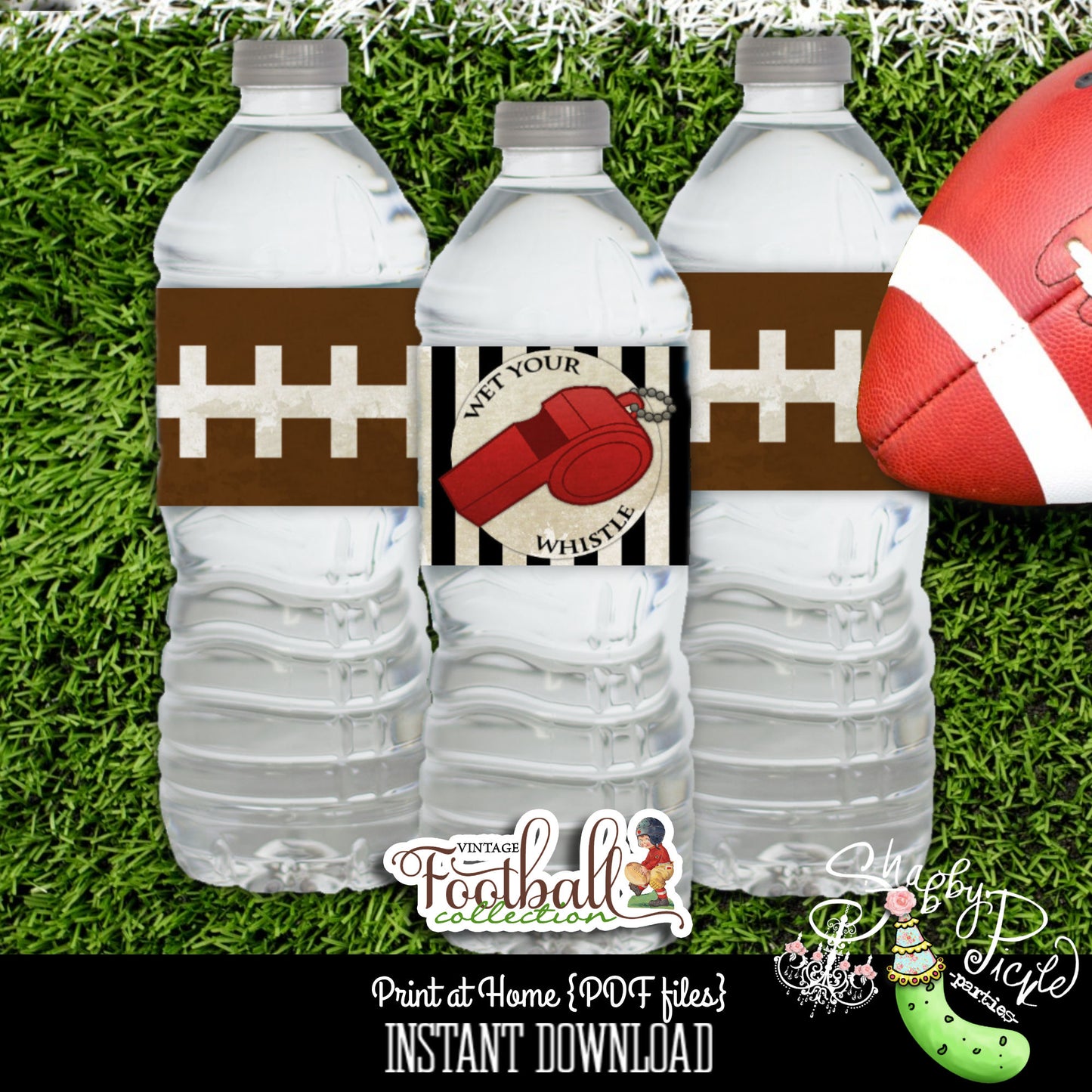 Vintage Football-Water Bottle Labels-Party Printables-Shabby Chic Parties-Super Bowl-Sports-Referee-DIY-Digital Decorations-INSTANT DOWNLOAD