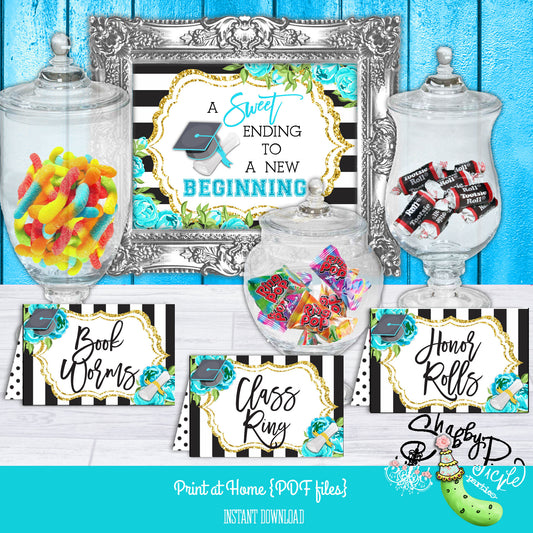 Kate Spade Inspired Graduation Candy Buffet-Turquoise-Candy Bar-16 Candy Signs-Candy Bar Sign-Class of-Graduation Party-Printable-INSTANT DOWNLOAD