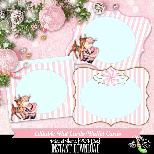 Christmas Past-EDITABLE Flat Cards-Tags-Party Printables-Santa-Reindeer-Shabby Chic Parties-Gift Tags-DIY-Instant Download-Pink Christmas