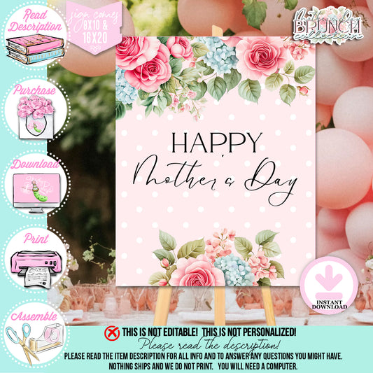Mother's Day Brunch-Happy Mother's Day Sign-8x10 & 16x20 Party Signs-Mothers Day Party-Party Signs-Mother's Day Lunch-Potluck Party-Grandmother-Grandma-Mama-Mommy-Mom-INSTANT DOWNLOAD