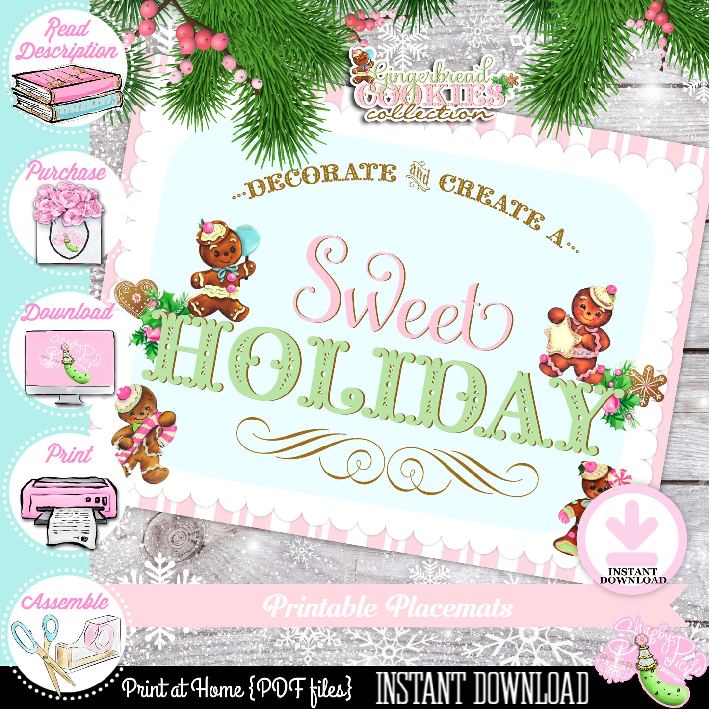 Gingerbread Cookies-8.5x11 Placemats-Cookie Decorating Party-Gingerbread Decorating-Printable-Christmas Party-INSTANT DOWNLOAD