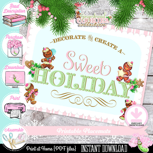 Gingerbread Cookies-8.5x11 Placemats-Cookie Decorating Party-Gingerbread Decorating-Printable-Christmas Party-INSTANT DOWNLOAD