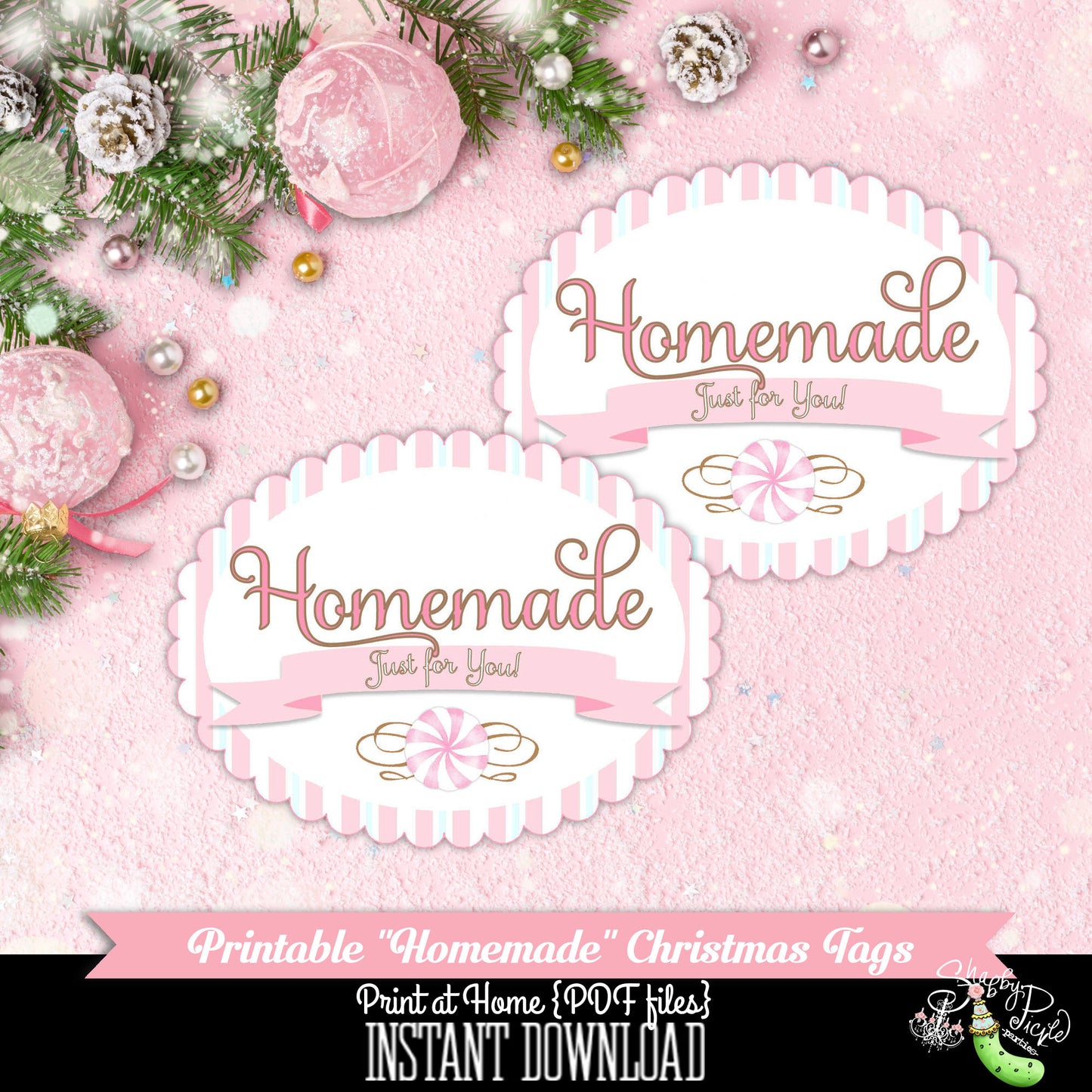 Christmas Past-Homemade Just for You Tags-Favor Tags-Party Printables-Christmas Parties-Xmas-Retro-Digital Decoration-DIY-Instant Download