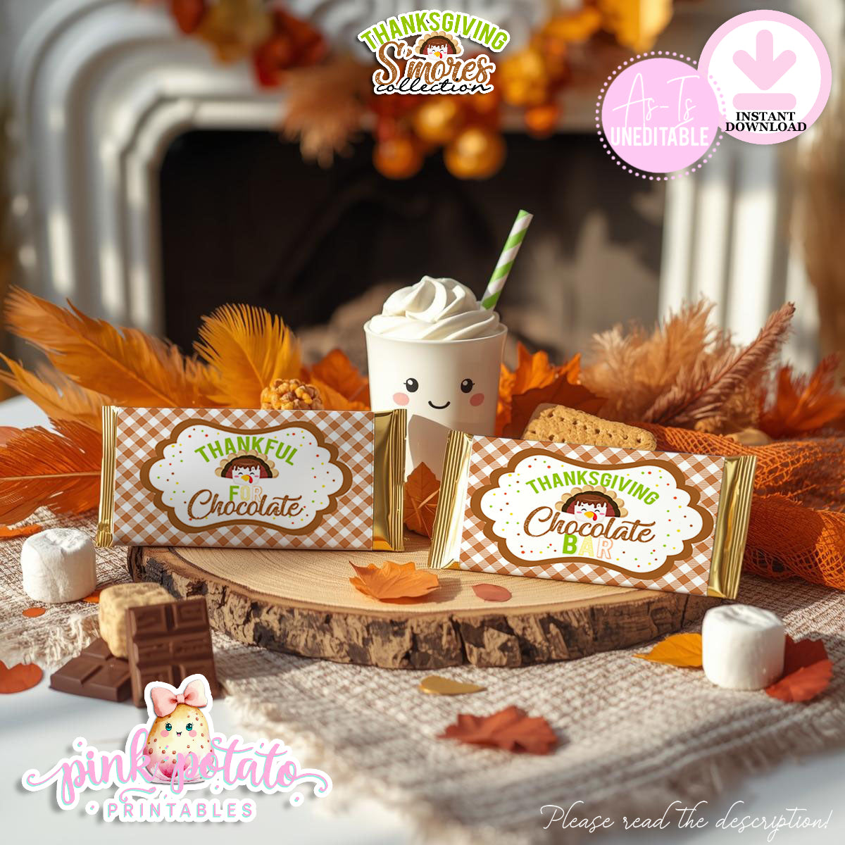 Thanksgiving S'mores-BUNDLE-Signs-Buffet Cards-Chocolate Bar Wrappers-S'mores Bar-Smores-Party Printable-Digital-INSTANT DOWNLOAD