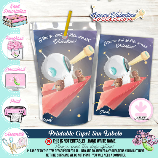 Space Valentine-Valentine's Day Capri Sun Labels-1 Style-Class Favors-Valentine's Day-Class Room Party-Valentine-Digital-INSTANT DOWNLOAD