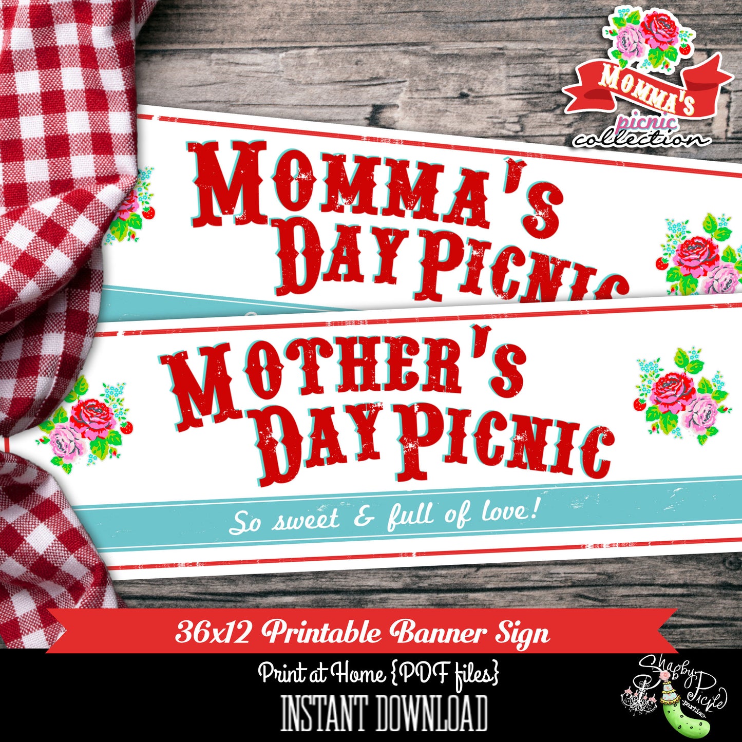 Momma's Picnic-36x12 Banner-Mother's Day Set-Party Printables-BBQ-Farmers Market-Mom-Outdoor-Digital Decorations-Instant Download