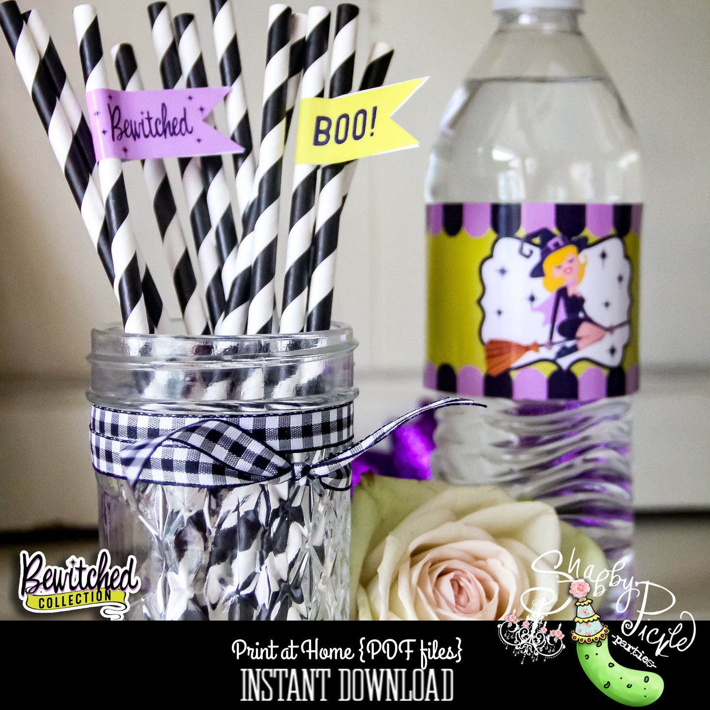 Bewitched-Water Bottle Labels-Printable-Party-Parties-Halloween Party-Class Room Treat-Favor-Birthday-Holiday-Digital-INSTANT DOWNLOAD