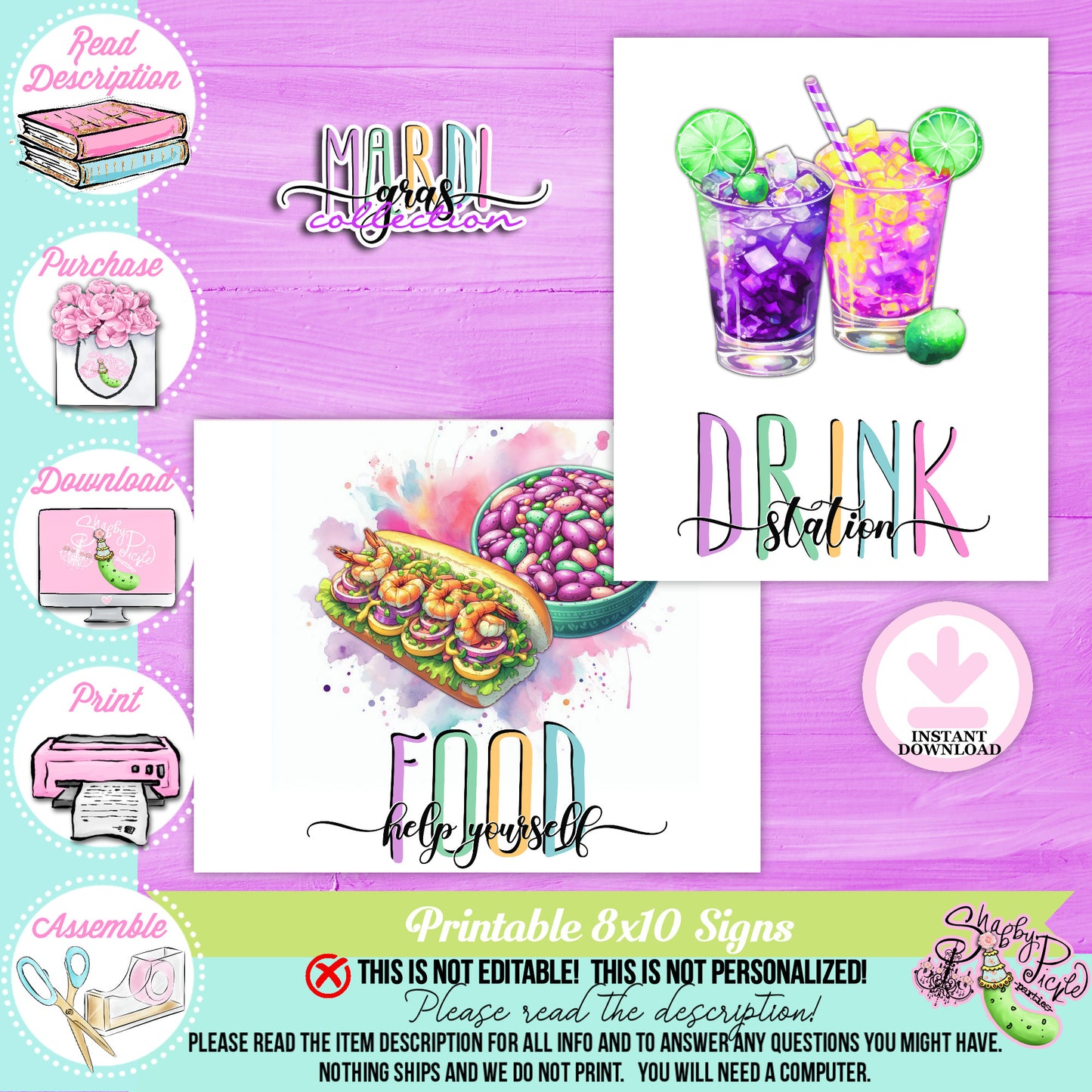 Mardi Gras-Party Signs-Buffet Signs-Food Table Sign-Drink Station Sign-Mardi Gras Theme-Fat Tuesday-Party Printable-Digital-INSTANT DOWNLOAD