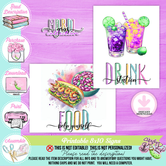 Mardi Gras-Party Signs-Buffet Signs-Food Table Sign-Drink Station Sign-Mardi Gras Theme-Fat Tuesday-Party Printable-Digital-INSTANT DOWNLOAD