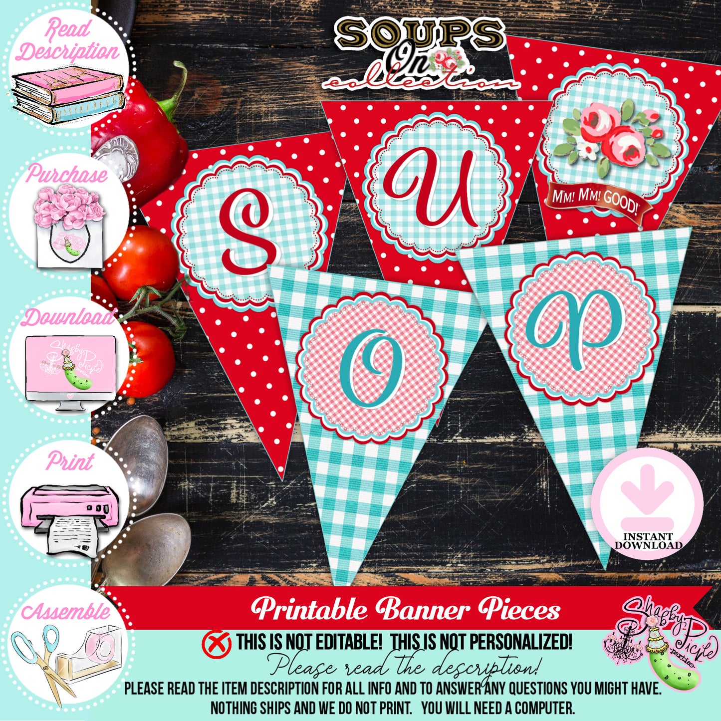 Soups On-Soup Swap Banner Pieces-Bunting Banner-Soup Exchange-Soup Theme-Soup Party Printable-Digital-INSTANT DOWNLOAD