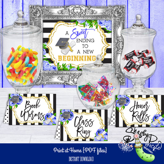 Kate Spade Inspired Graduation Candy Buffet-Blue-Candy Bar-16 Candy Signs-Candy Bar Sign-Class of-Graduation Party-Printable-INSTANT DOWNLOAD