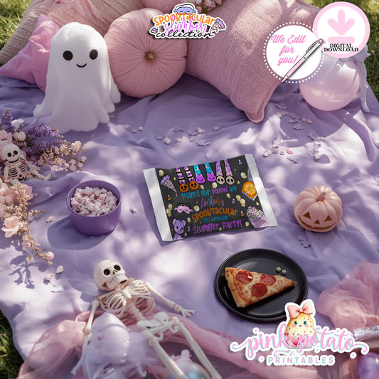 Spooktacular Slumber Party-Microwave Popcorn Wrapper-We Customize-Personalize Name-Favor Labels-Sleepover-Halloween-Digital-DIGITAL DOWNLOAD