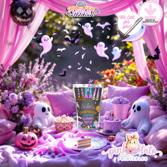 Spooktacular Slumber Party-Capri Sun Labels-We Customize-Personalize Name-Favor Labels-Sleepover-Halloween-Digital-DIGITAL DOWNLOAD