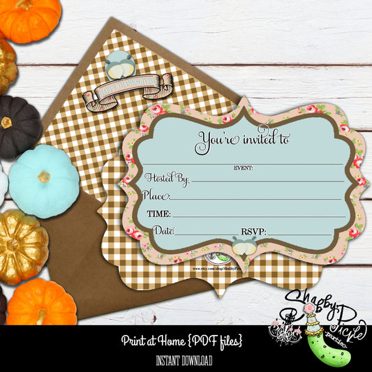 Thanksgiving-FILLIN Invitation-Fall-Woods-Woodland-Theme and Non-Theme Included-Print At Home-Printable Invites-DIY-Printable Invitations