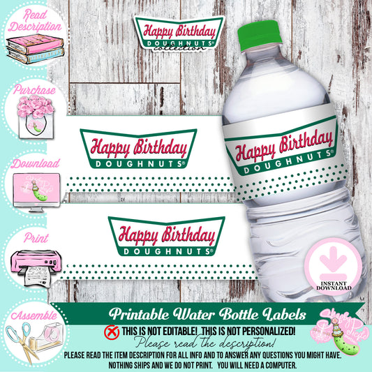 Krispy Kreme Birthday-Water Bottle Labels-Wrappers-Krispy Kreme Donuts-Donut Theme-Donut Party-Party Printable-Digital-INSTANT DOWNLOAD