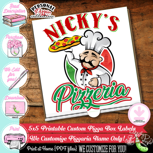 Personal Pizza-5x5 Pizza Box Labels-We Customize Pizzeria Name (Only)-Playset-Pizza Party-Kids Pizza Shop-Printable-DIGITAL DOWNLOAD