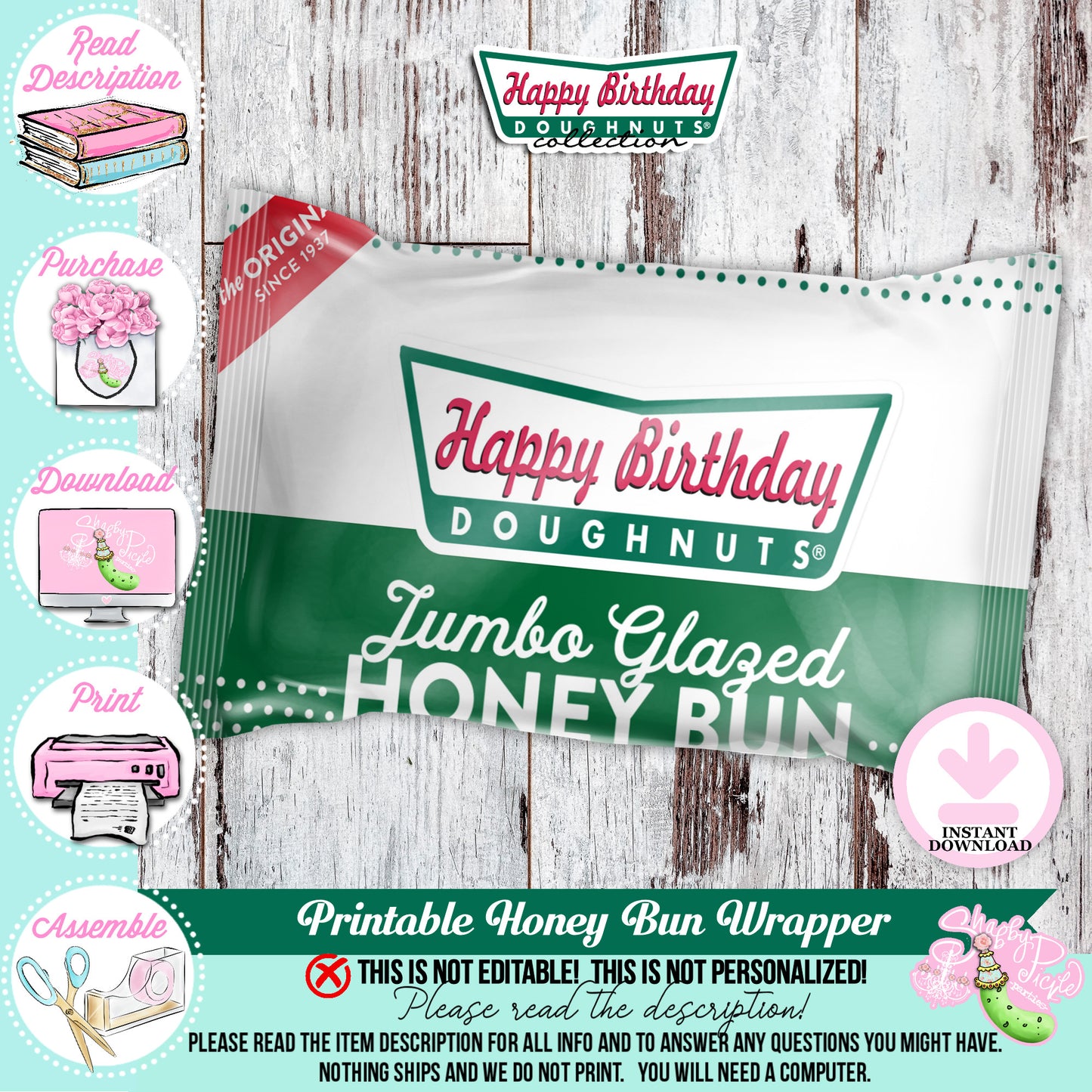 Krispy Kreme Birthday-Honey Bun Wrappers-Honey Buns-Krispy Kreme Donuts-Donut Theme-Donut Party-Party Printable-Digital-INSTANT DOWNLOAD