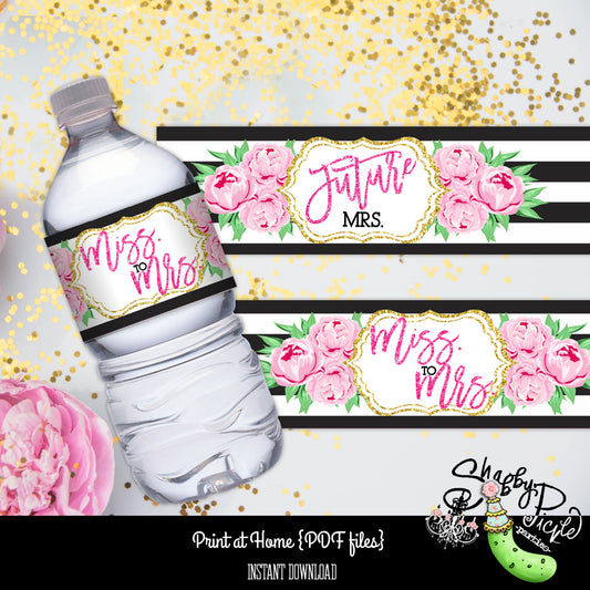 Kate Spade Bridal-Kate Spade Inspired-Water Bottles-Wedding Shower-Bachelorette Party-Bride-Miss to Mrs-Favors-Printable-INSTANT DOWNLOAD