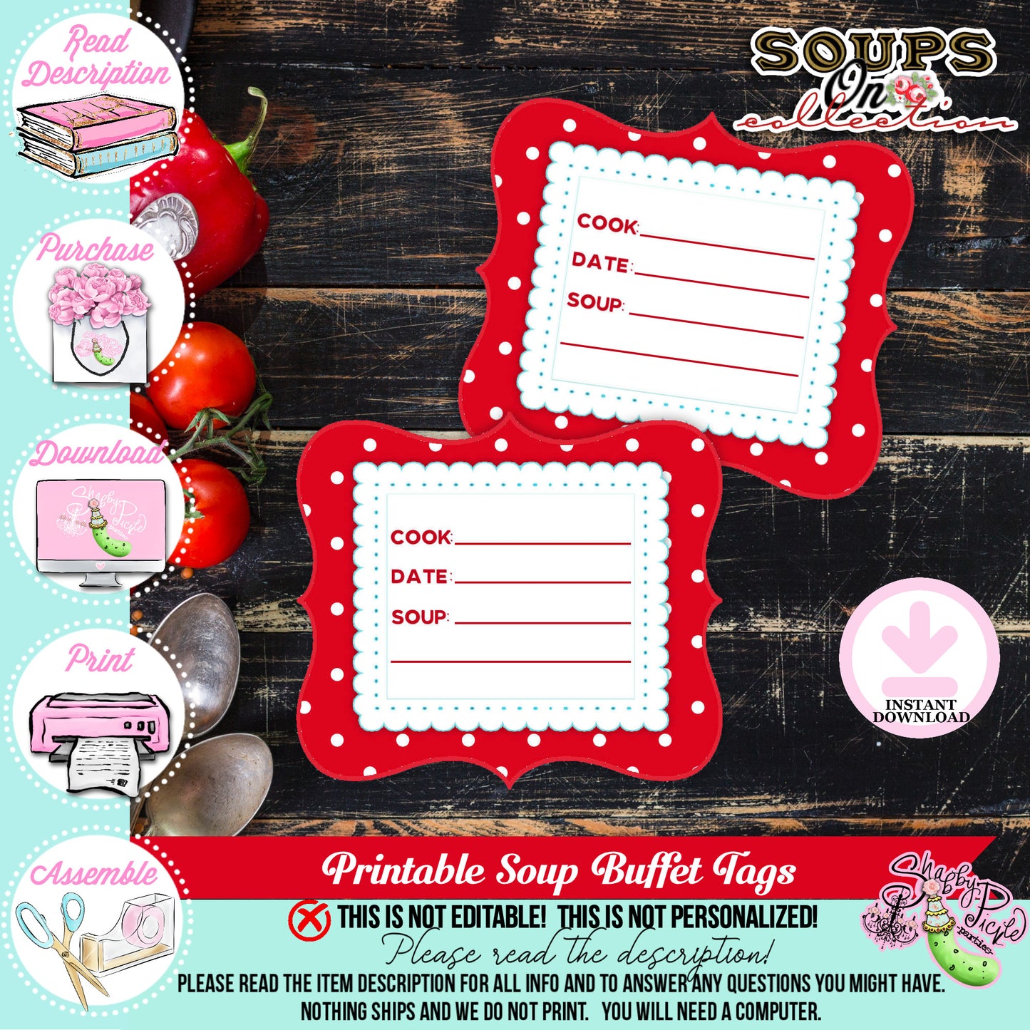 Soups On-Soup Swap Tags-Soup Labels-Soup Buffet Cards-Soup Exchange-Soup Theme-Soup Party Printable-Digital-INSTANT DOWNLOAD