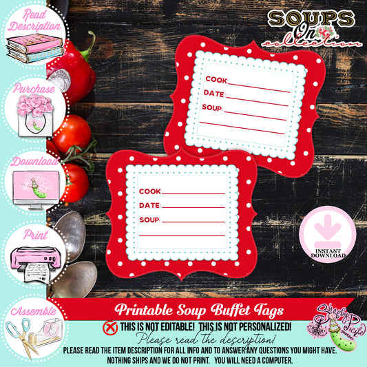 Soups On-Soup Swap Tags-Soup Labels-Soup Buffet Cards-Soup Exchange-Soup Theme-Soup Party Printable-Digital-INSTANT DOWNLOAD