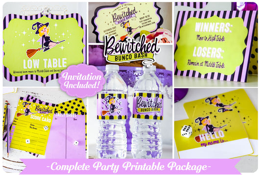 Bewitched Bunco WITH Invitation-Halloween Party Printable-Editable Invite-Score Cards-Tally Cards-Bunko-Holiday-Digital-INSTANT DOWNLOAD